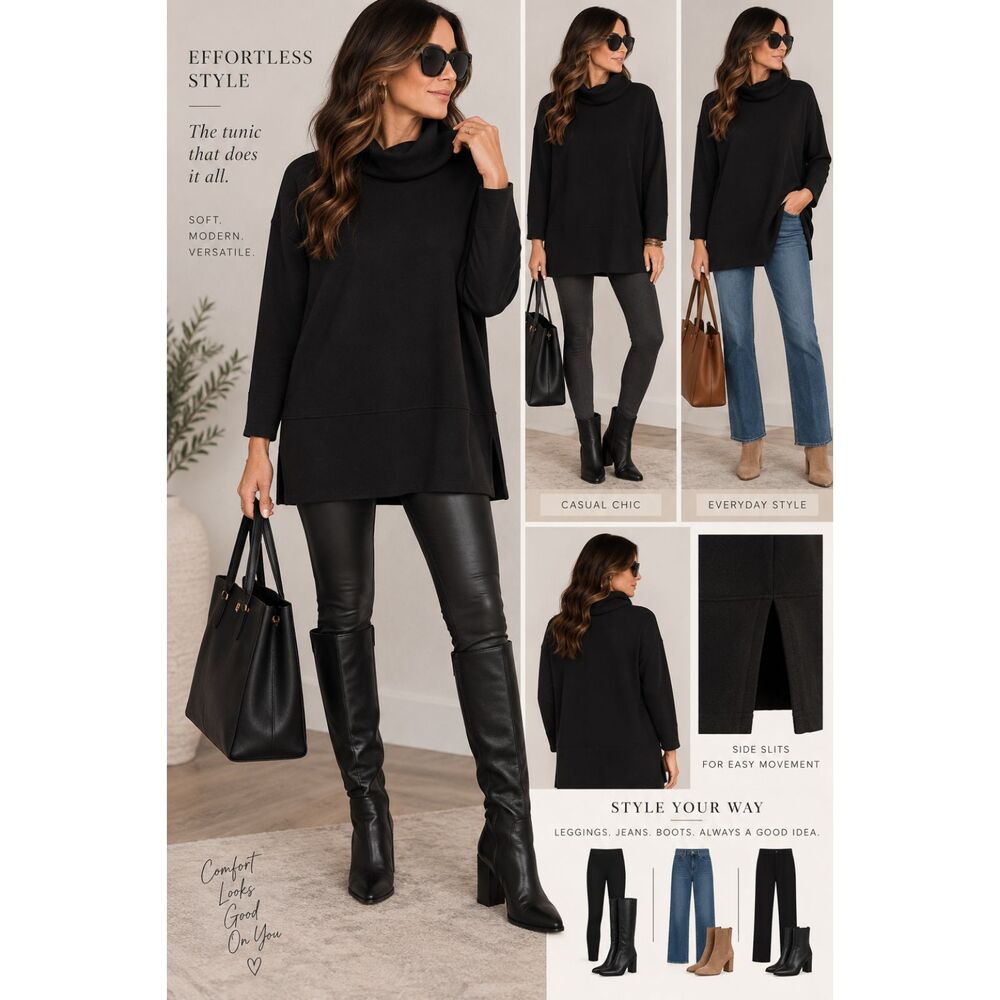 Spanx AirEssentials Turtleneck Tunic Black Size M Turtleneck Travel NWOT